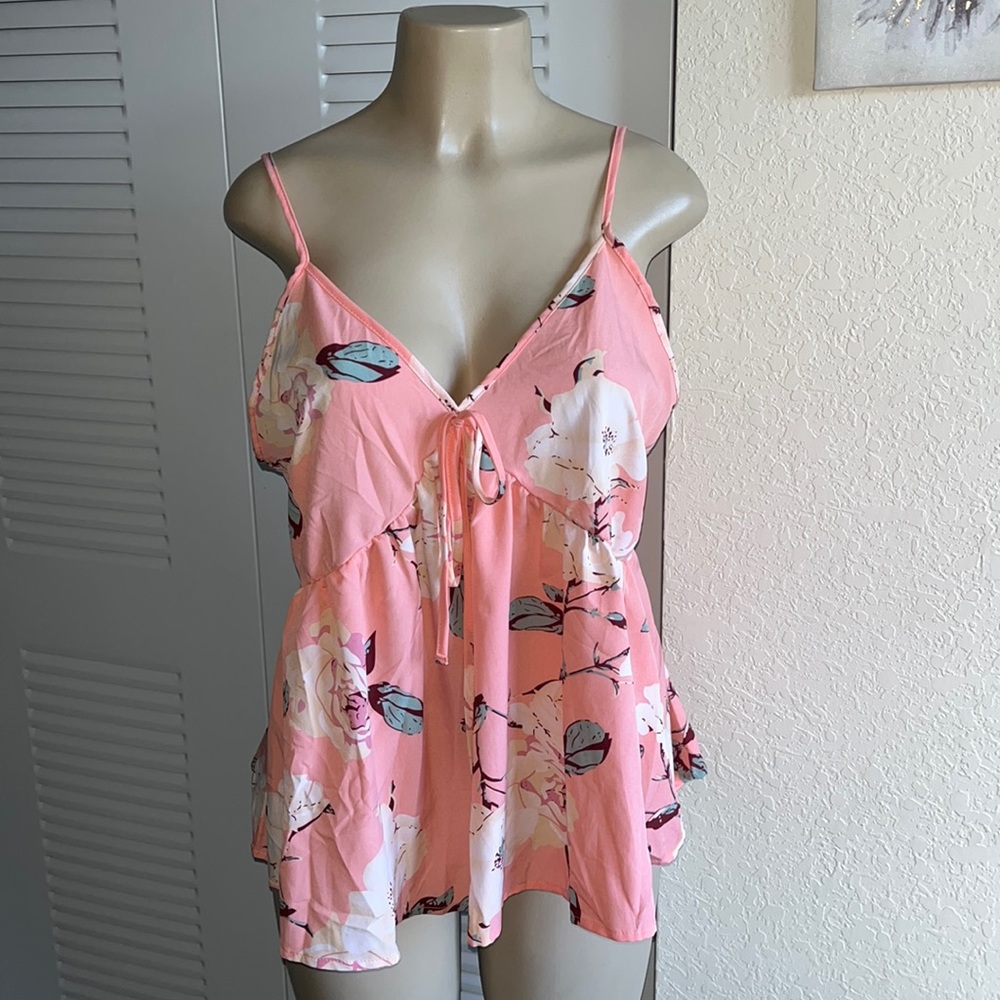 ❣️Peach Floral A Line Tank Blouse - Picture 4 of 12